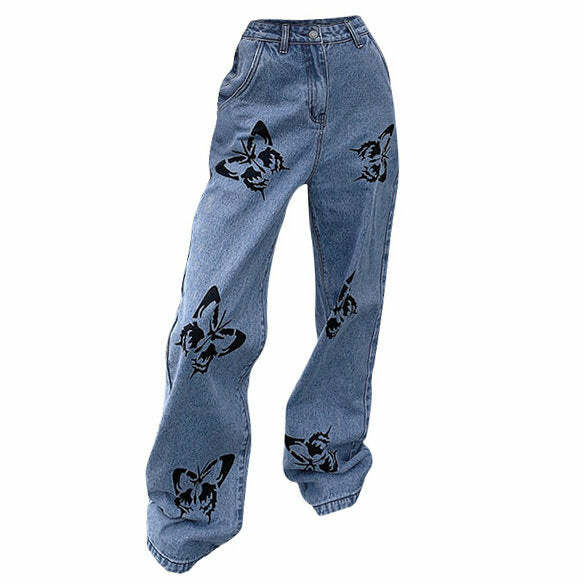 Y2K Butterfly Print Jeans: Trendy Retro Style for Summer Outfits