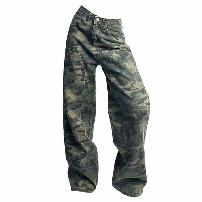 Y2K Camouflage Cargo Jeans: Retro 90s Grunge Style for Summer Outfits