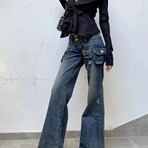 Y2K Cargo Chic Wide-Leg Jeans for Trendy Summer Outfits