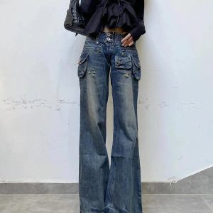 Y2K Cargo Chic Wide-Leg Jeans for Trendy Summer Outfits