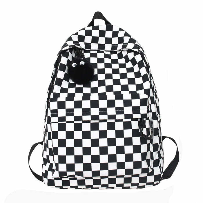 Y2K Checkered Canvas Backpack for Retro Summer Outfits and Grunge Style