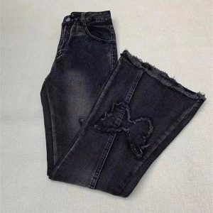 Y2K Dark Butterfly Flare Jeans - Retro Grunge Style for Summer Outfits