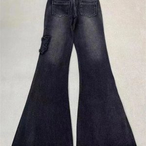 Y2K Dark Butterfly Flare Jeans - Retro Grunge Style for Summer Outfits