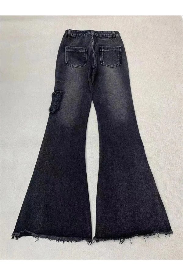 Y2K Dark Butterfly Flare Jeans - Retro Grunge Style for Summer Outfits