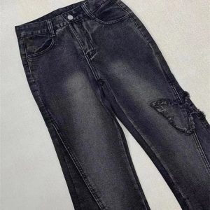 Y2K Dark Butterfly Flare Jeans - Retro Grunge Style for Summer Outfits