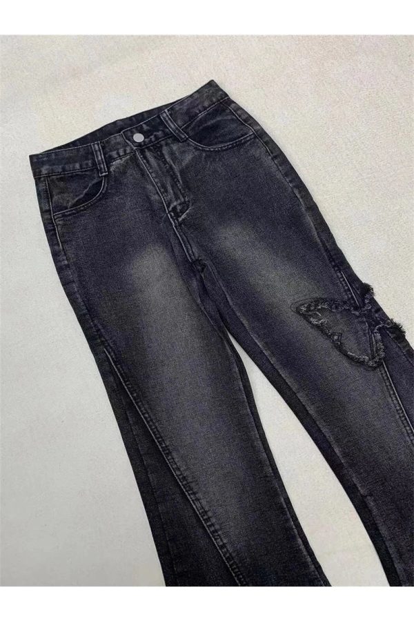 Y2K Dark Butterfly Flare Jeans - Retro Grunge Style for Summer Outfits