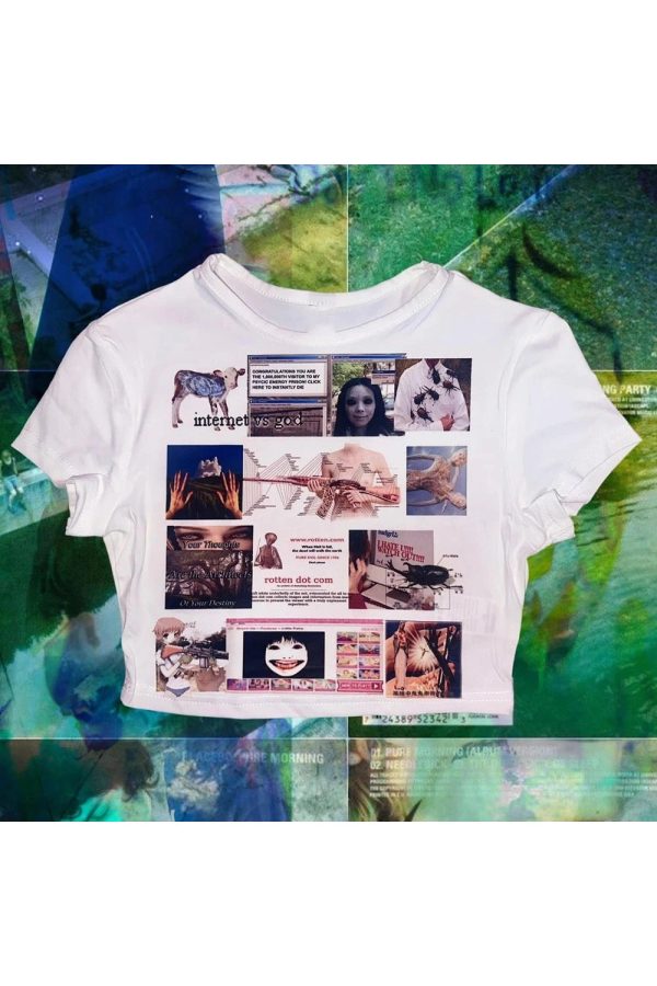 Y2K Digital Dystopia Collage Top - Retro Grunge Summer Outfit