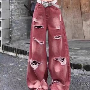 Y2K Distressed Baggy Jeans for Retro Summer Outfits and Grunge Style