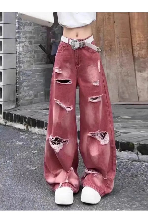 Y2K Distressed Baggy Jeans for Retro Summer Outfits and Grunge Style