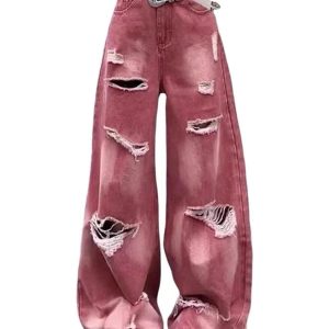 Y2K Distressed Baggy Jeans for Retro Summer Outfits and Grunge Style