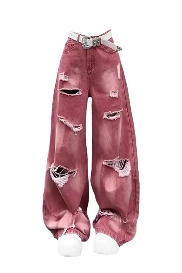 Y2K Distressed Baggy Jeans for Retro Summer Outfits and Grunge Style