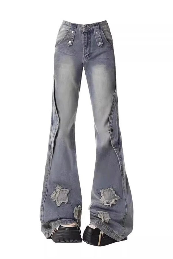 Y2K Distressed Star Flare Jeans for Retro Summer Vibes and Grunge Style