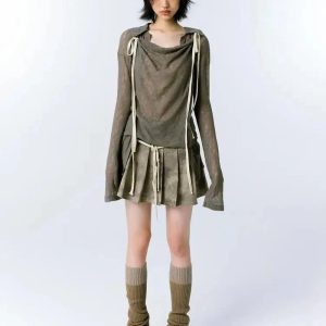 Y2K Draped Mesh Tie-Up Top for Trendy Summer Outfits and Parties