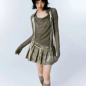 Y2K Draped Mesh Tie-Up Top for Trendy Summer Outfits and Parties