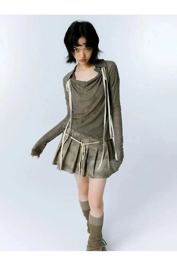 Y2K Draped Mesh Tie-Up Top for Trendy Summer Outfits and Parties