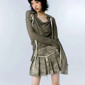 Y2K Draped Mesh Tie-Up Top for Trendy Summer Outfits and Parties