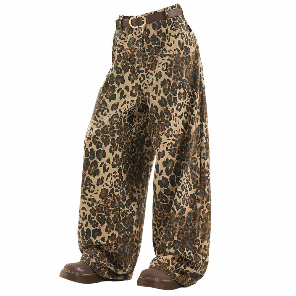 Y2K Fashion Leopard Print Wide-Leg Pants for Trendy Summer Outfits