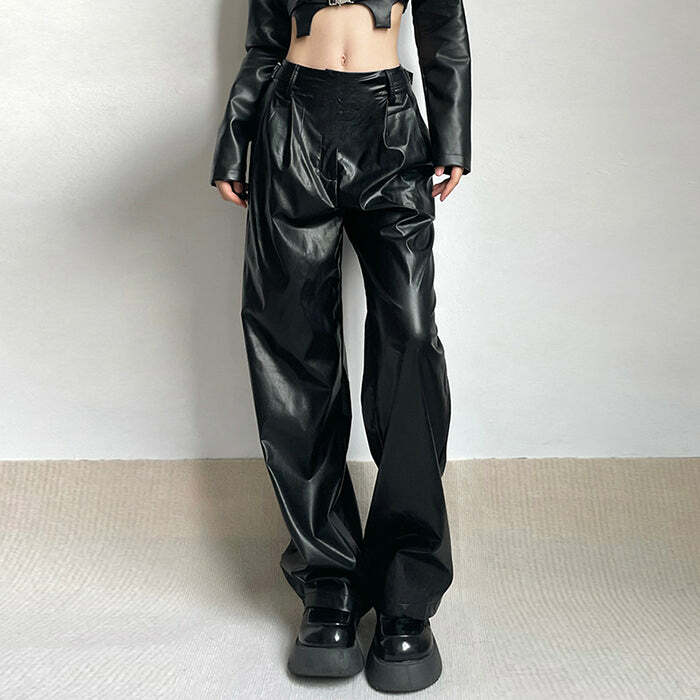 Y2K Faux Leather Grunge Pants for Retro 90s Fashion Vibes