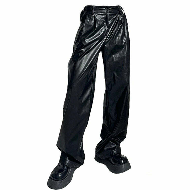 Y2K Faux Leather Grunge Pants for Retro 90s Fashion Vibes