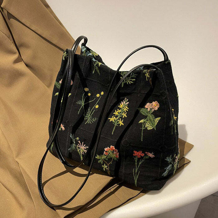 Y2K Floral Embroidery Bag - Trendy Plant Mom Aesthetic Accessory