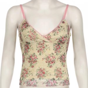 Y2K Floral Lace Vintage Top - Retro Summer Outfit for Trendy Women