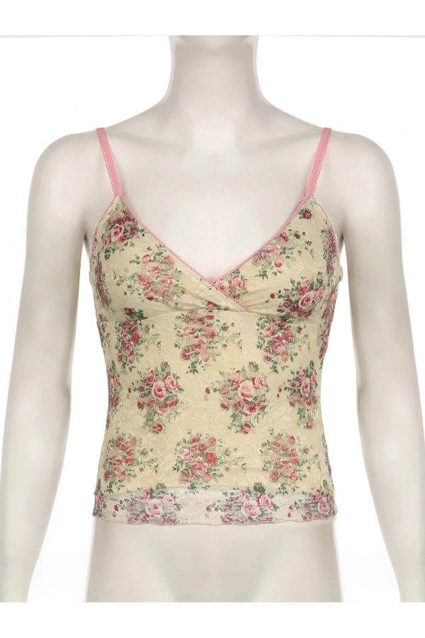 Y2K Floral Lace Vintage Top - Retro Summer Outfit for Trendy Women