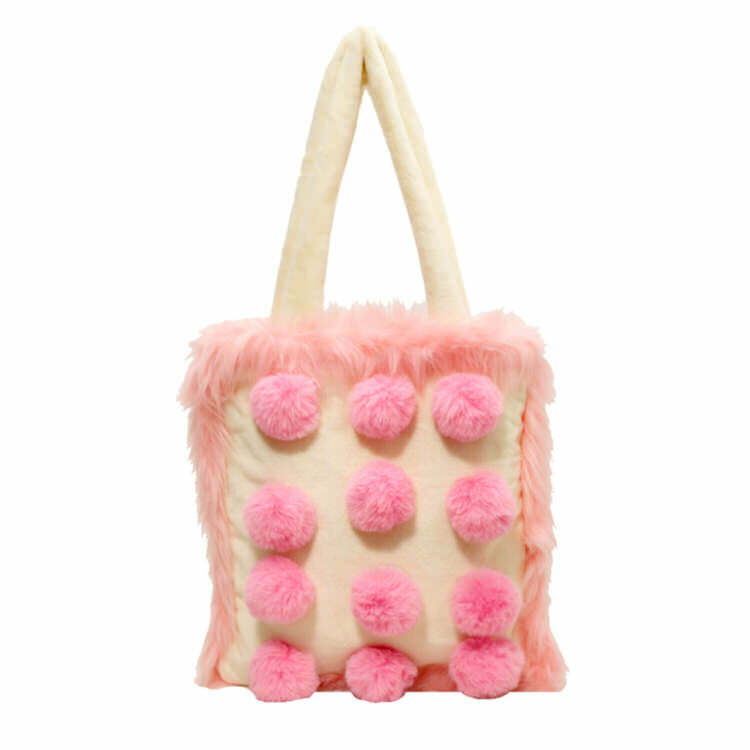 Y2K Fluffy Pom Poms Bag in Pink - Trendy Accessory for Summer Outfits