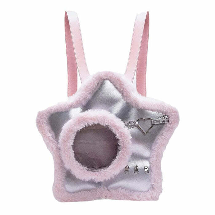 Y2K Furry Star-Shaped Backpack for Retro Summer Outfits & Parties