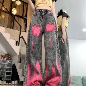 Y2K Graffiti Splash Wide-Leg Jeans for Trendy Summer Outfits