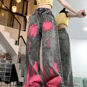 Y2K Graffiti Splash Wide-Leg Jeans for Trendy Summer Outfits