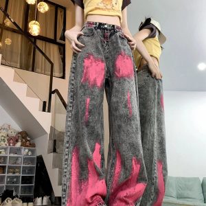 Y2K Graffiti Splash Wide-Leg Jeans for Trendy Summer Outfits