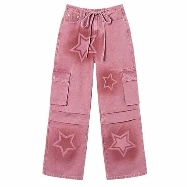 Y2K Graffiti Star Jeans: Trendy 90s-Inspired Grunge Fashion Statement