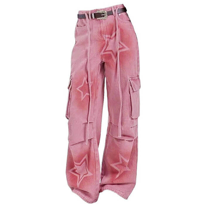 Y2K Graffiti Star Jeans: Trendy 90s-Inspired Grunge Fashion Statement