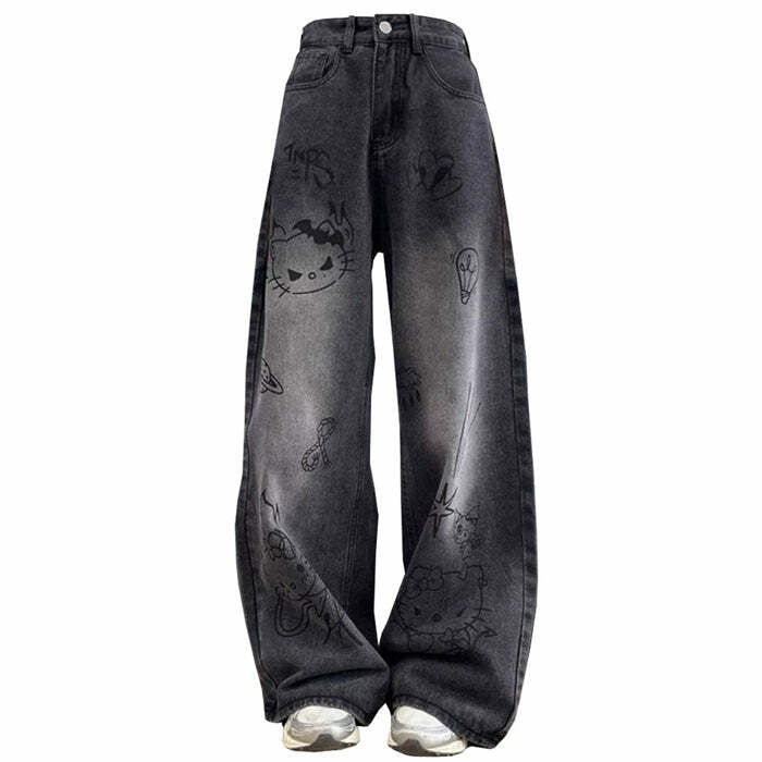 Y2K Grunge Aesthetic Cat Jeans for Retro Summer Outfits