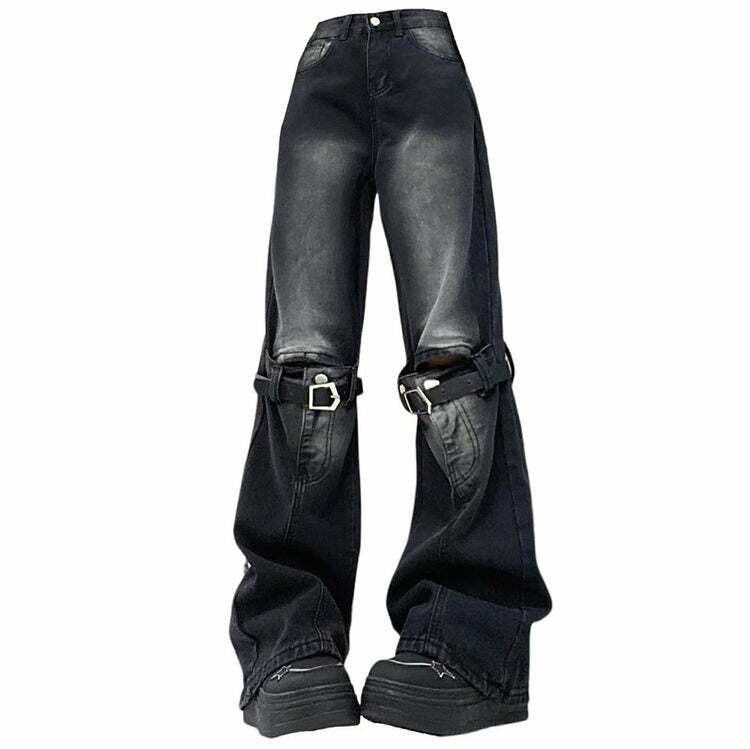 Y2K Grunge Aesthetic Knee Buckle Jeans for Retro Summer Outfits