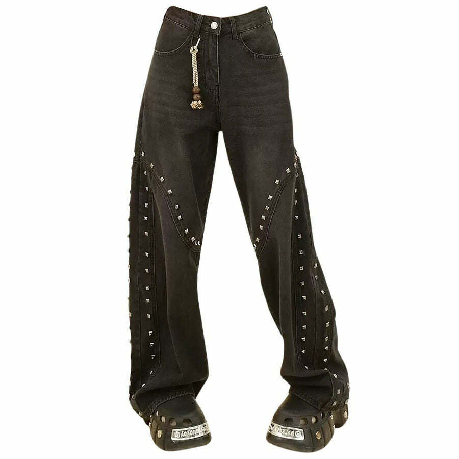 Y2K Grunge Aesthetic Rivet Jeans for Retro Summer Outfits