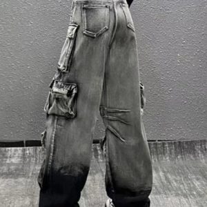 Y2K Grunge Ash Storm Cargo Jeans for Retro Summer Outfits