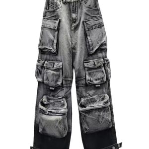 Y2K Grunge Ash Storm Cargo Jeans for Retro Summer Outfits