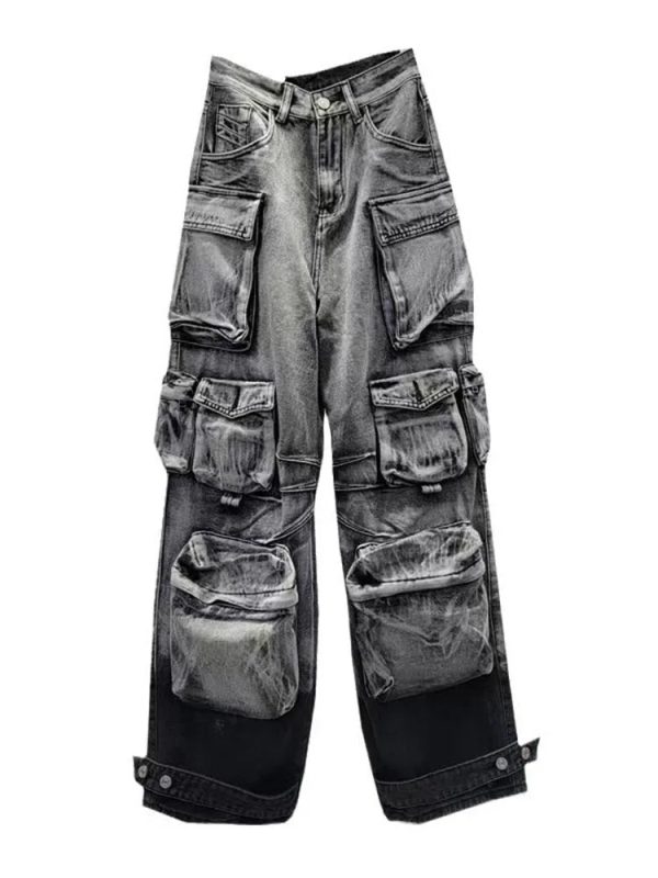 Y2K Grunge Ash Storm Cargo Jeans for Retro Summer Outfits