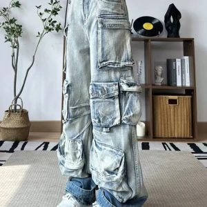 Y2K Grunge Ash Storm Cargo Jeans for Retro Summer Outfits