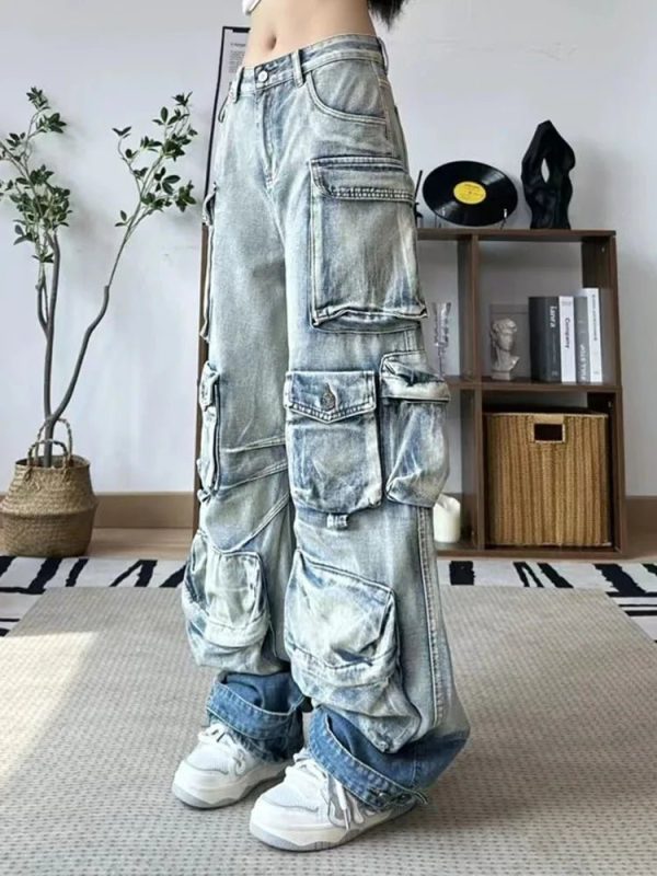 Y2K Grunge Ash Storm Cargo Jeans for Retro Summer Outfits