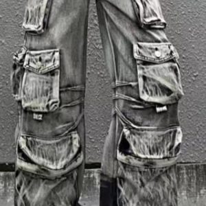 Y2K Grunge Ash Storm Cargo Jeans for Retro Summer Outfits