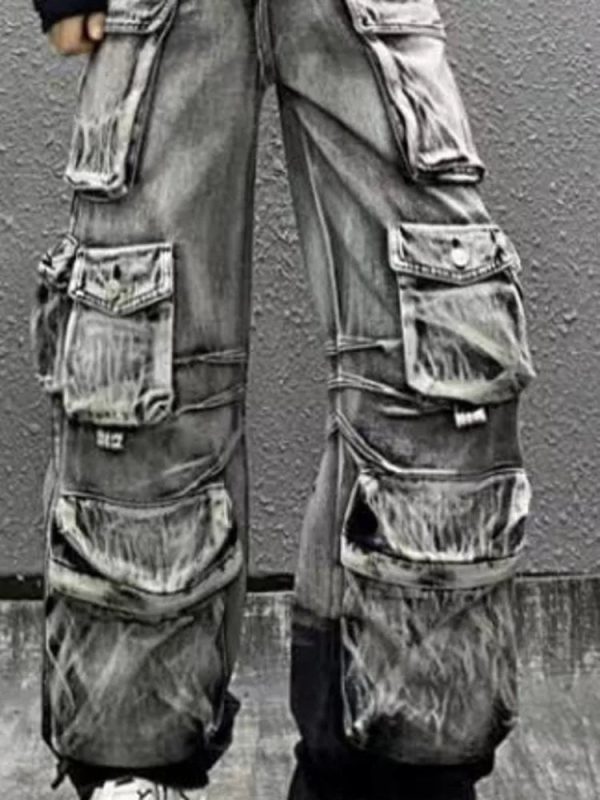 Y2K Grunge Ash Storm Cargo Jeans for Retro Summer Outfits