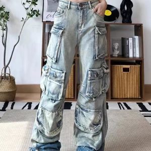 Y2K Grunge Ash Storm Cargo Jeans for Retro Summer Outfits