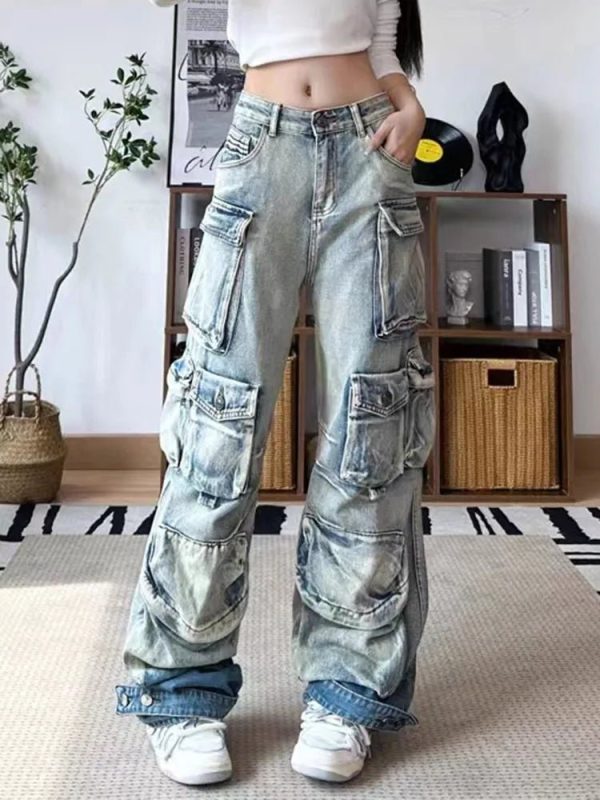 Y2K Grunge Ash Storm Cargo Jeans for Retro Summer Outfits