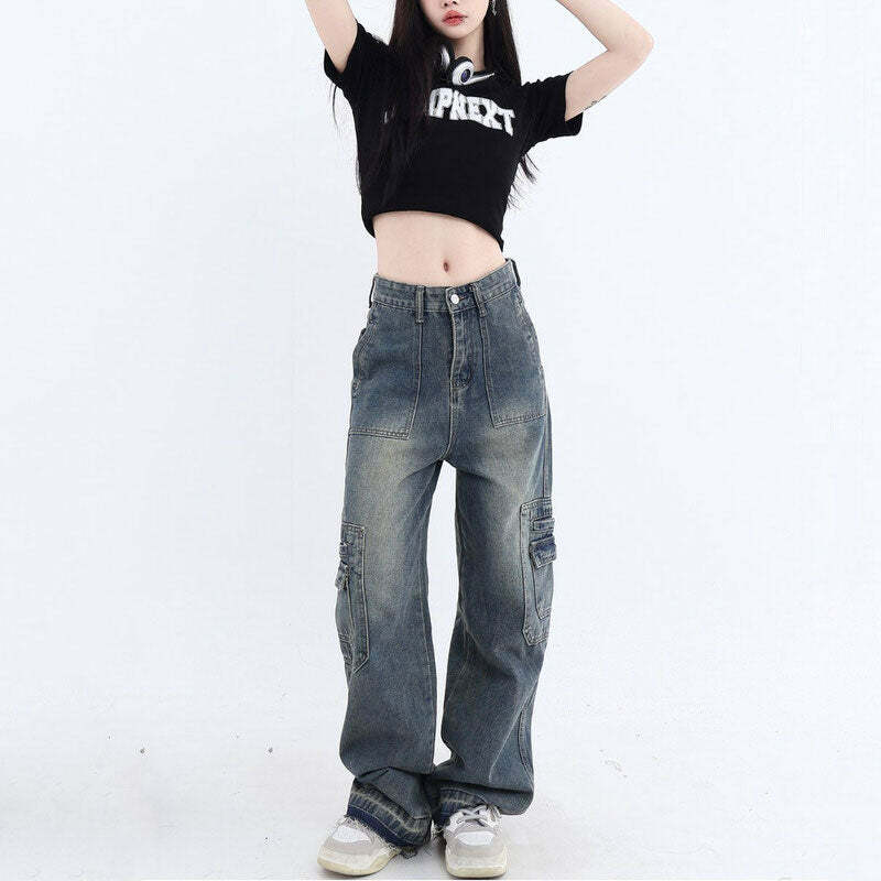 Y2K Grunge Cargo Jeans for Retro Summer Outfits and 90s Vibes