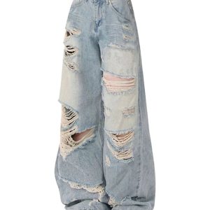 Y2K Grunge Extreme Distressed Baggy Jeans for Retro Summer Vibes