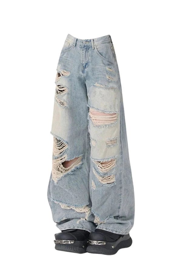 Y2K Grunge Extreme Distressed Baggy Jeans for Retro Summer Vibes