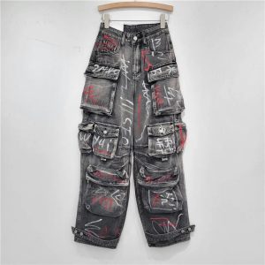 Y2K Grunge Graffiti Riot Cargo Jeans for Retro Summer Outfits