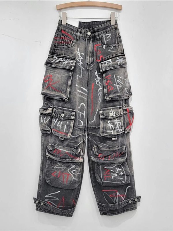 Y2K Grunge Graffiti Riot Cargo Jeans for Retro Summer Outfits